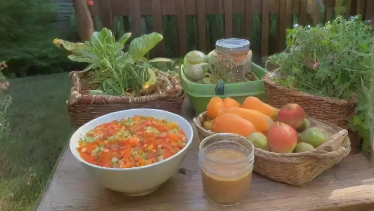 Una cocina vibrante y acogedora llena de ingredientes frescos y coloridos que invitan a compartir