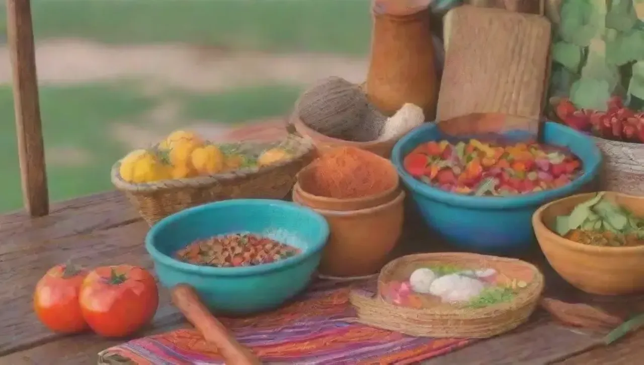 Una escena vibrante de cocina tradicional llena de colores, aromas y risas familiares