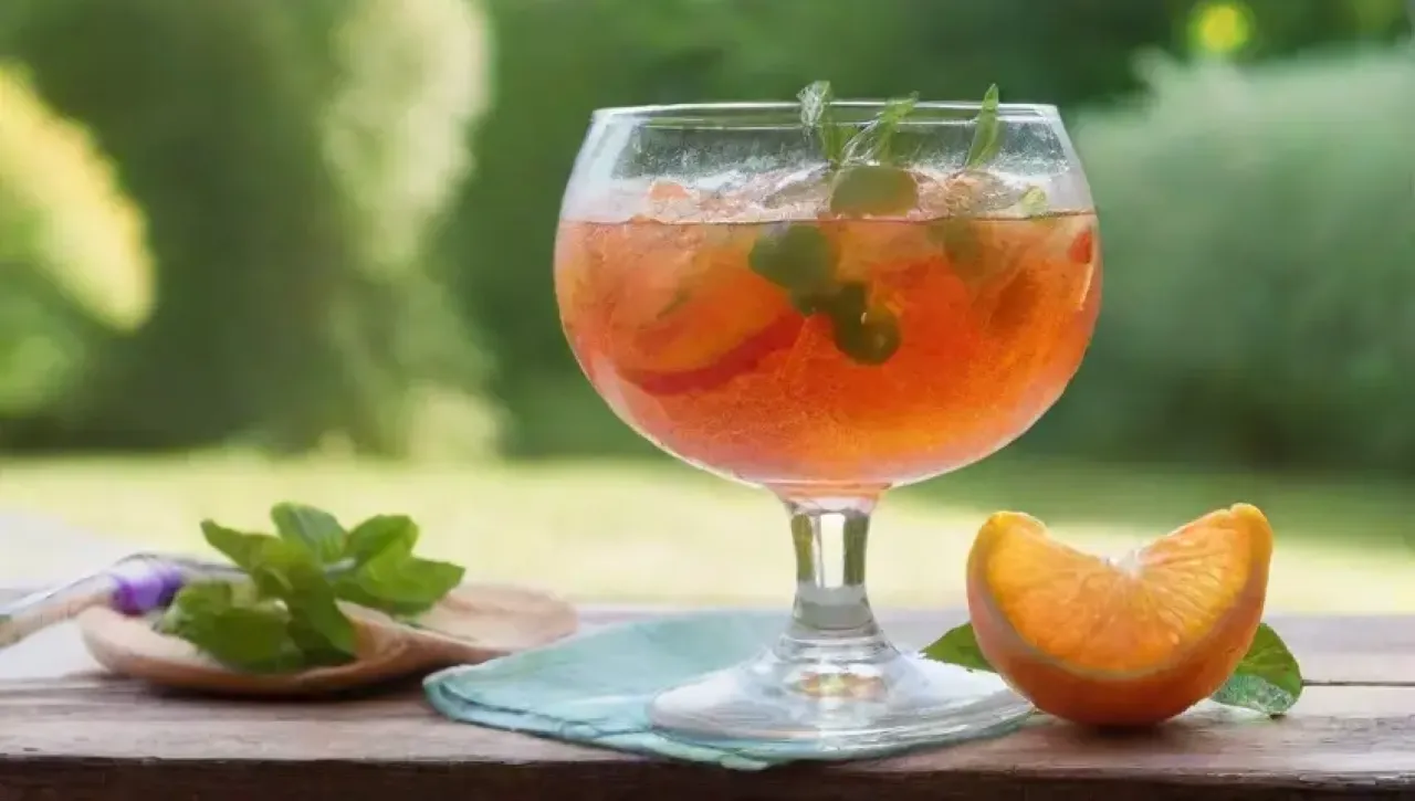 Un refrescante Aperol en un vaso de cristal, rodeado de amigos y risas en una soleada terraza de verano