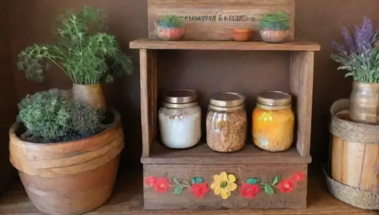 Un ambiente acogedor y vibrante de cocina artesanal lleno de colores, aromas y elementos naturales