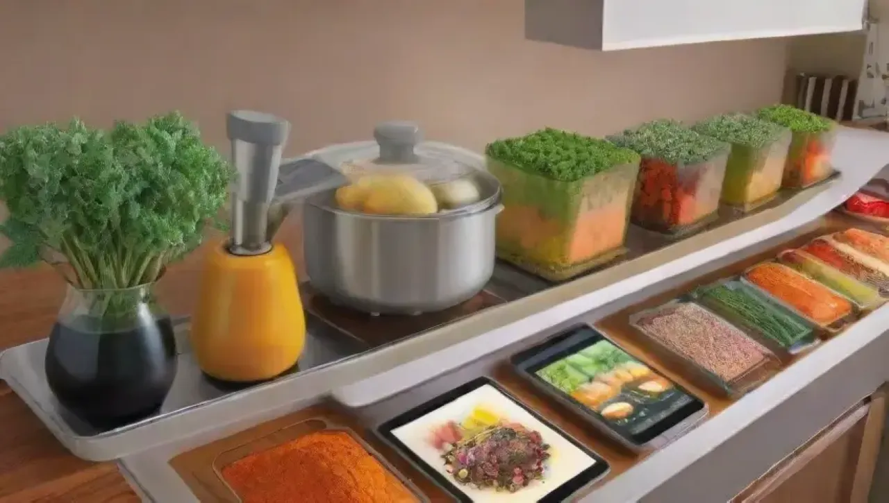 Una cocina vibrante y moderna donde la tecnología y la tradición se fusionan en un ambiente familiar