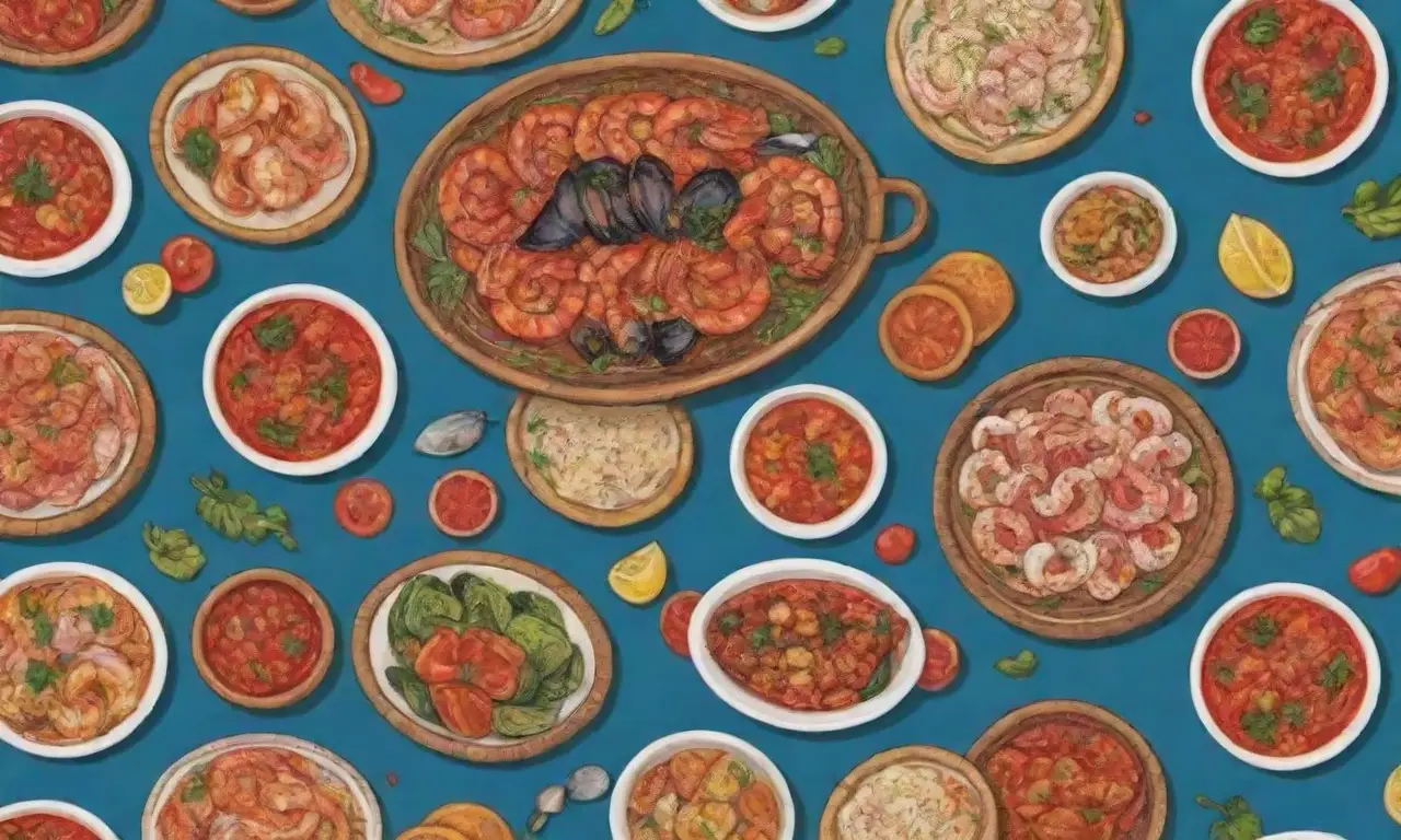 Platos tradicionales portugueses con colores vibrantes y delicias marinas