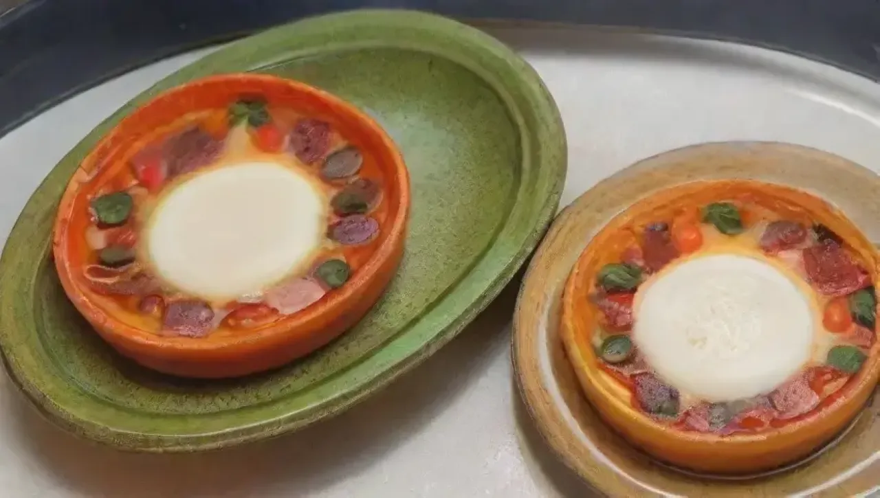 Desayuno colorido y acogedor con huevos, aguacate, tostadas y café en una cocina iluminada