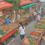 Comida callejera vietnamita con colores vibrantes y deliciosos sabores
