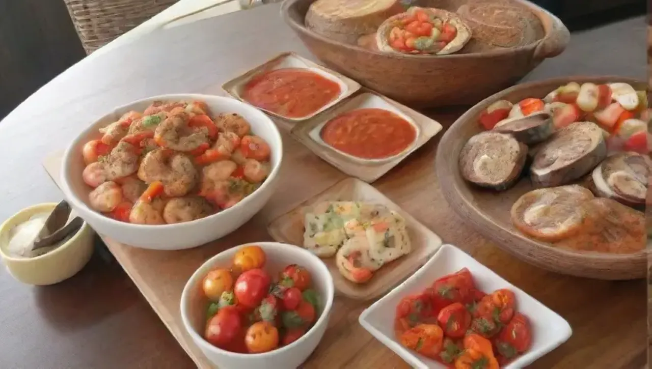 Una mesa bellamente decorada con tapas vibrantes, bebidas burbujeantes y risas familiares