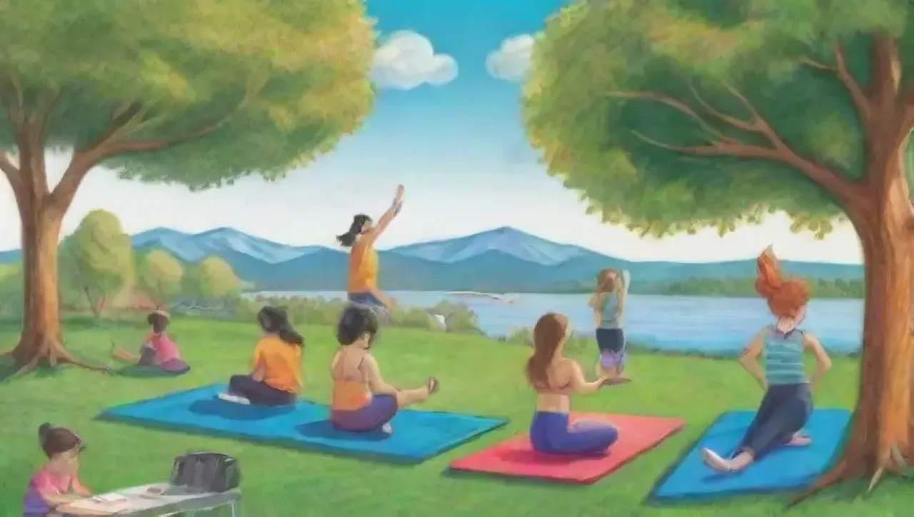 Un mural vibrante muestra un parque soleado lleno de vida y actividad