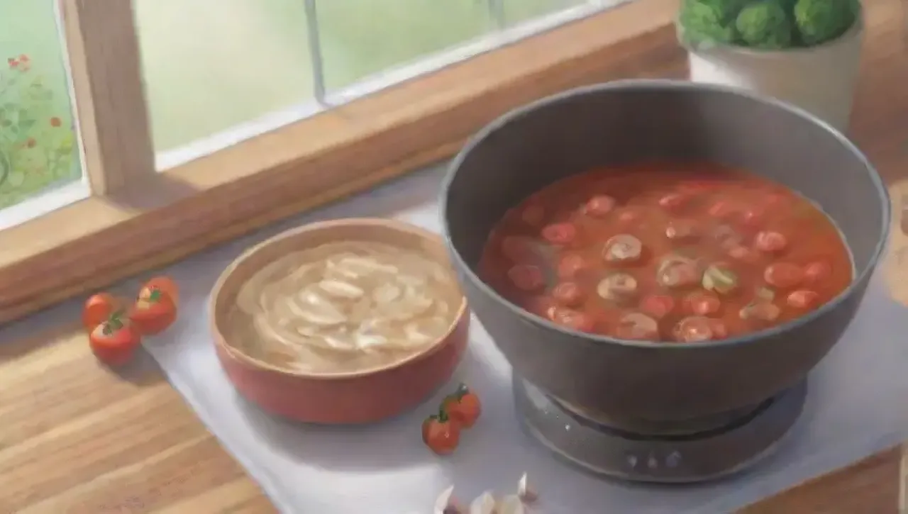 Una cocina vibrante y acogedora llena de ingredientes frescos y aromas deliciosos