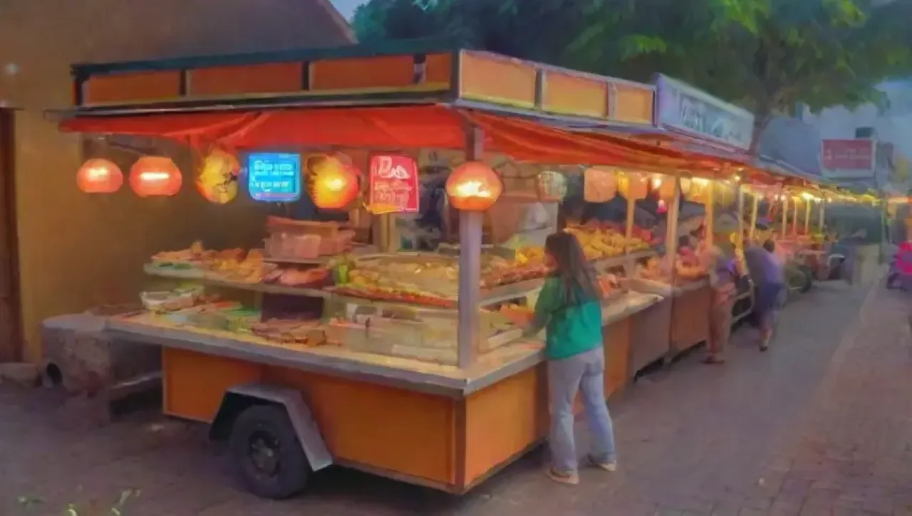 Un bullicioso mercado de comida lleno de colores, aromas y sabores diversos