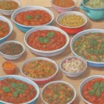 Platos coloridos y sabores tradicionales de Moldavia en comidas rápidas