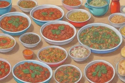 Platos coloridos y sabores tradicionales de Moldavia en comidas rápidas