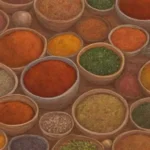 Especias coloridas y texturas vibrantes en recetas etíopes tradicionales