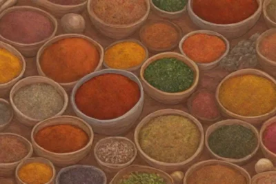 Especias coloridas y texturas vibrantes en recetas etíopes tradicionales