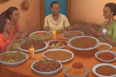 Exuberante mesa etíope con injera