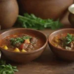 Sopa colorida y tradicional en una cocina familiar