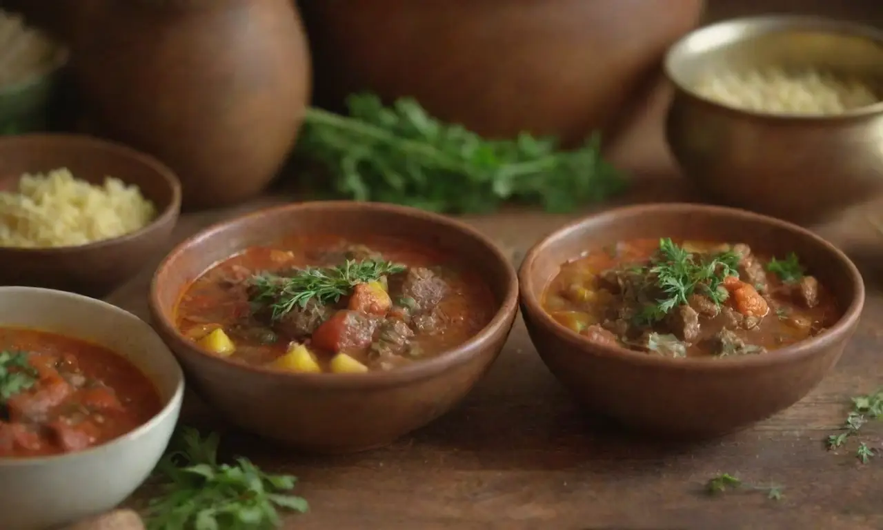 Sopa colorida y tradicional en una cocina familiar