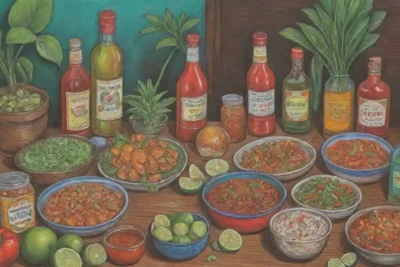 Colores tropicales y vibrantes ingredientes con un ambiente tailandés acogedor