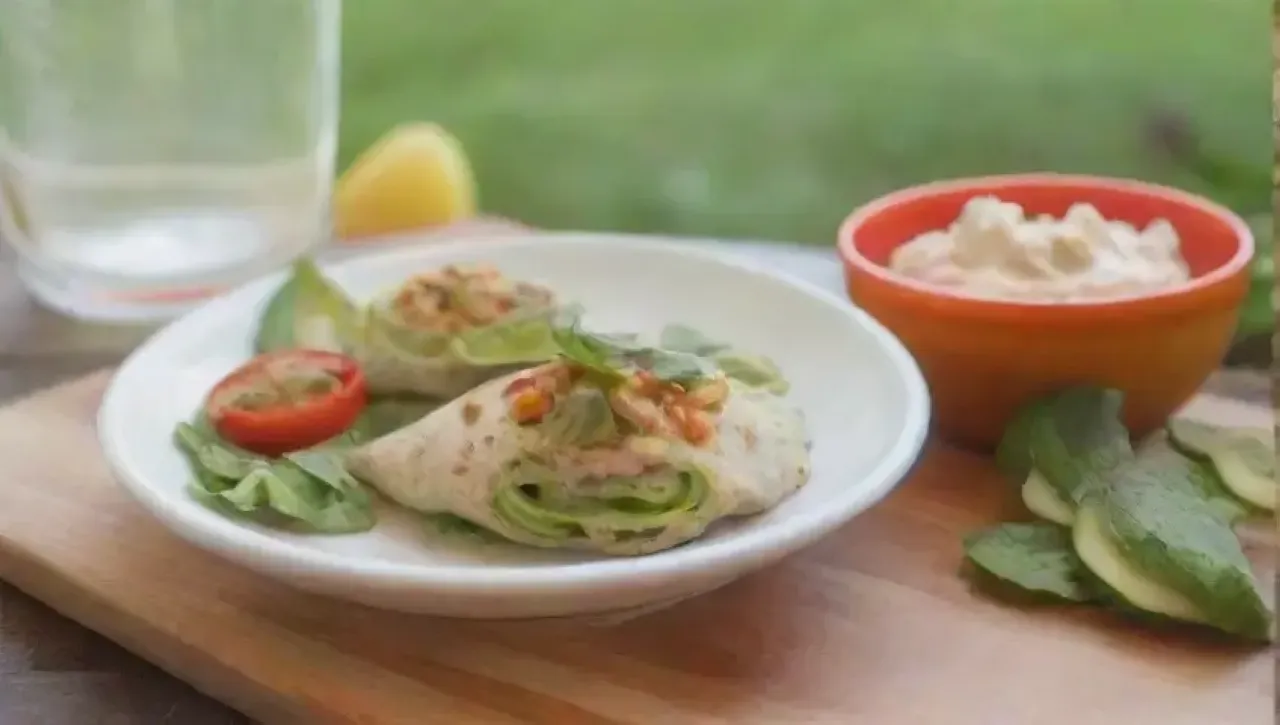 Un almuerzo colorido y acogedor con wraps frescos y vibrantes