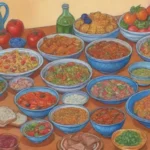 Platos coloridos y festivos con sabores tradicionales y atmosfera alegre
