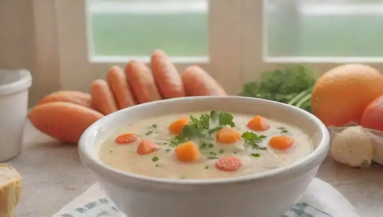 Escena acogedora de una sopa casera en una cocina iluminada por el sol