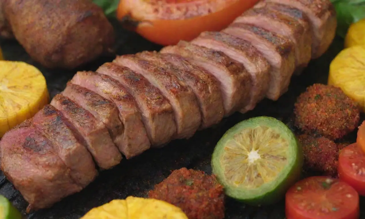 Colores vibrantes y cerdo jugoso con especias tropicales al estilo jamaicano