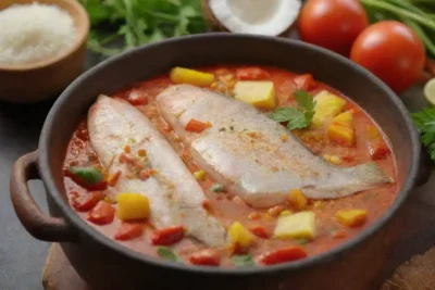 Plato tropical con pescado fresco