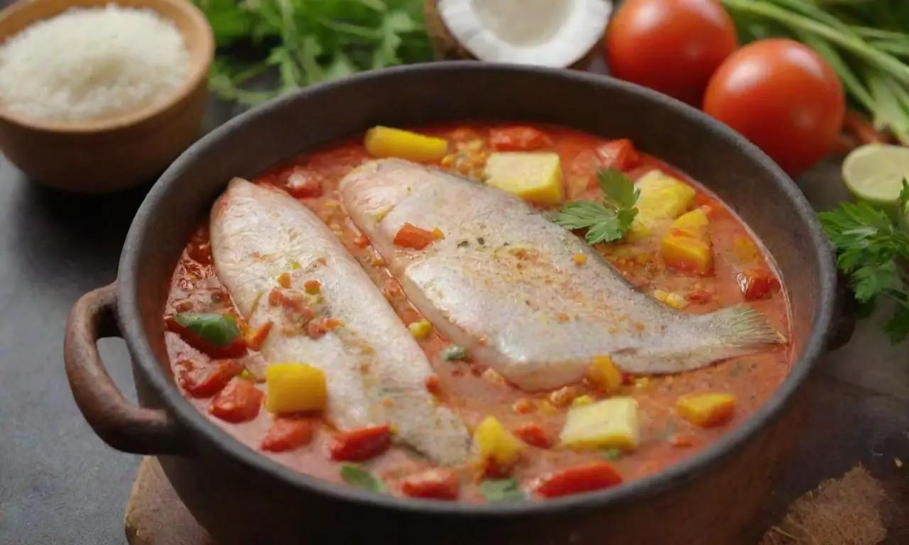 Plato tropical con pescado fresco