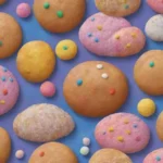 Bolas de masa esponjosa y colorida con azúcar en polvo y presentación tentadora