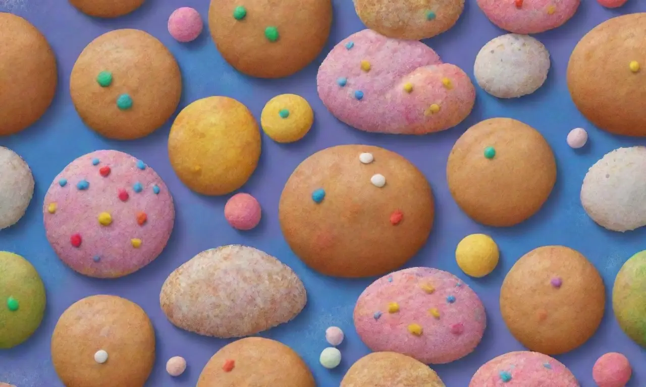 Bolas de masa esponjosa y colorida con azúcar en polvo y presentación tentadora