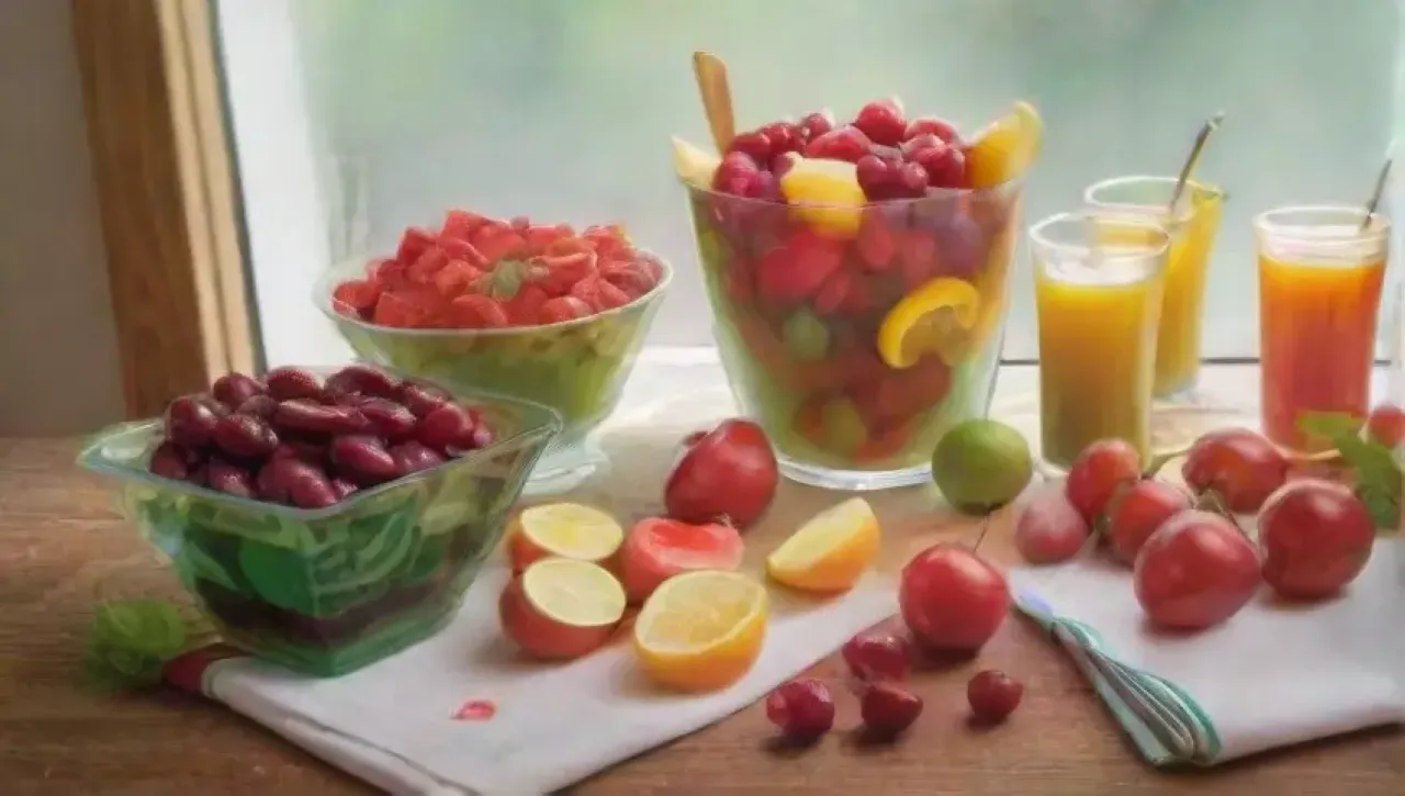 Una alegre escena de cócteles coloridos y frescos en una cocina iluminada