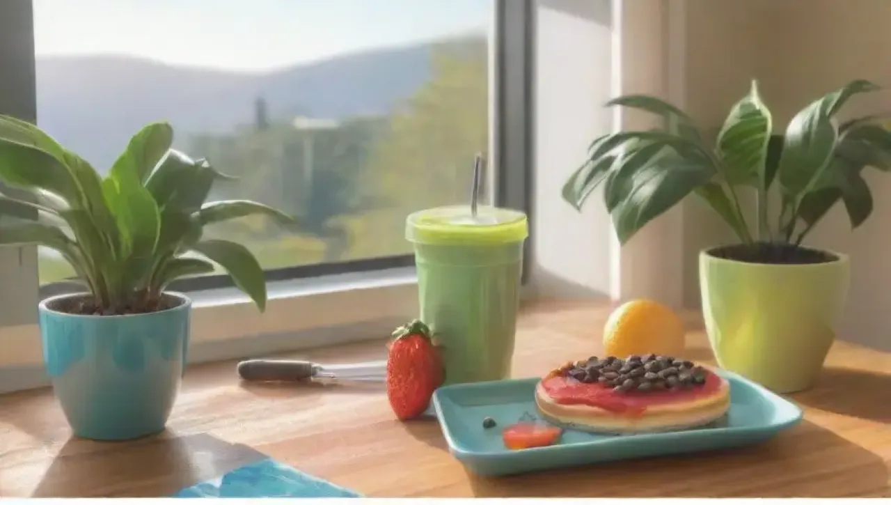 Una cocina soleada y acogedora con café, frutas, plantas y un ambiente de energía y calma