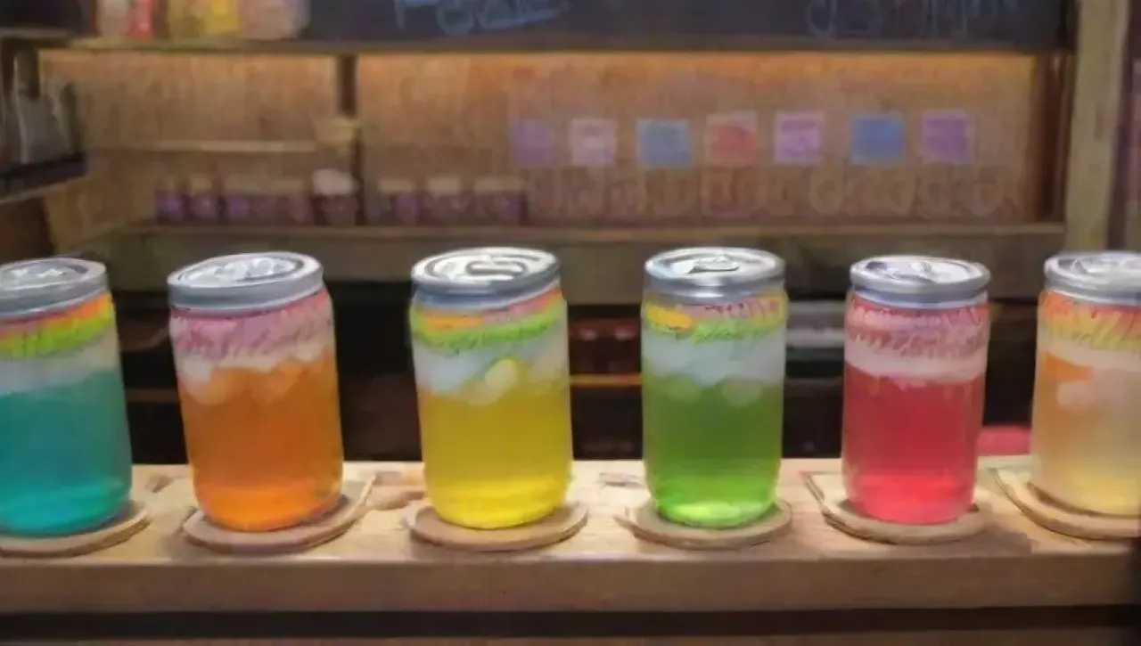 Un animado café rebosa de colores, risas y refrescos burbujeantes