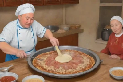 Preparación de manti kazajo con vapor