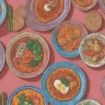Platos coloridos con ingredientes vibrantes y recetas culturales