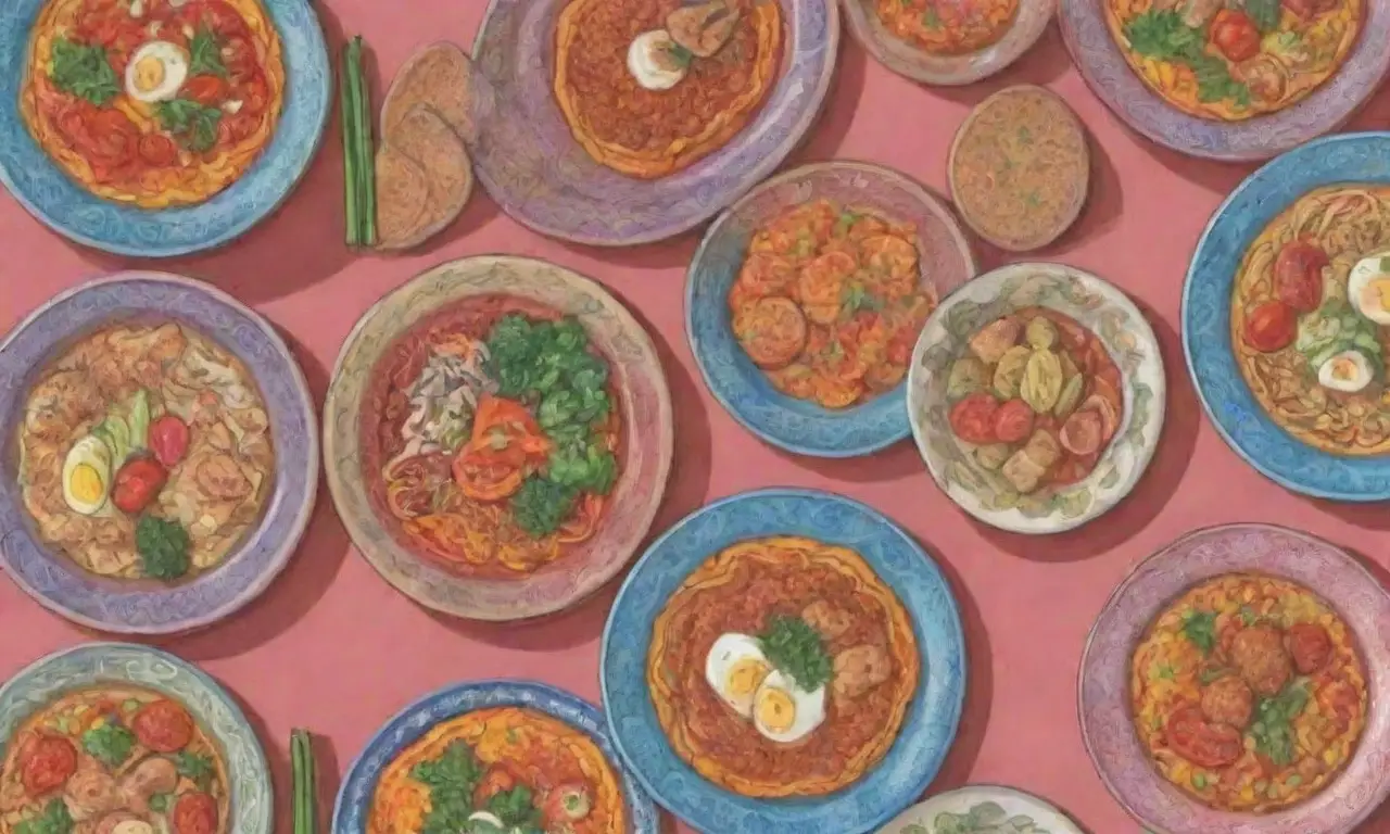 Platos coloridos con ingredientes vibrantes y recetas culturales