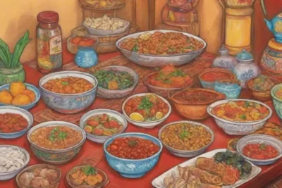 Colores vibrantes y platos tradicionales en un ambiente cálido y acogedor