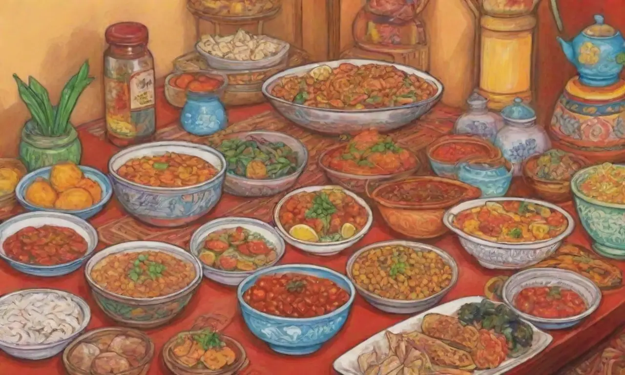 Colores vibrantes y platos tradicionales en un ambiente cálido y acogedor
