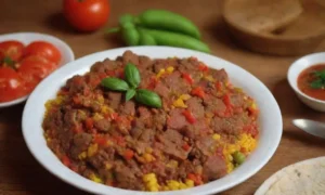 Diseño vibrante y colorido de un plato búlgaro tradicional con ingredientes frescos y presentación apetitosa