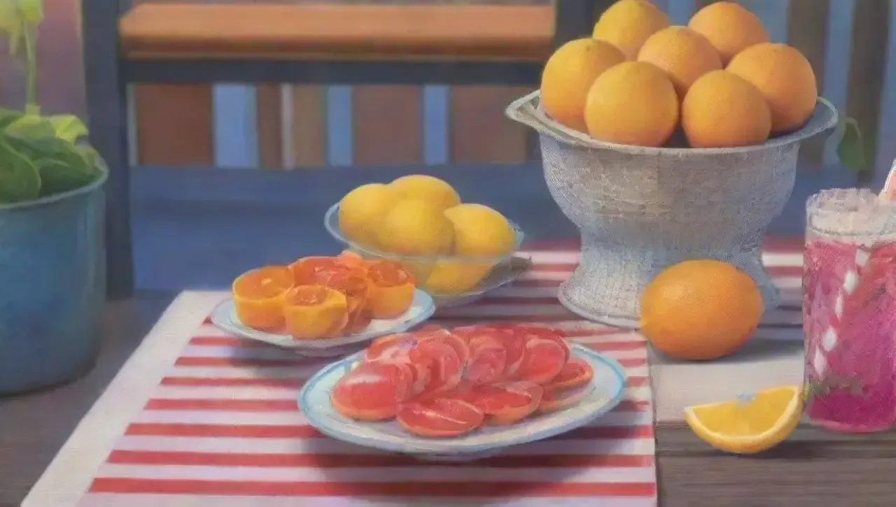 Un ambiente festivo de verano con amigos, frutas frescas y risas