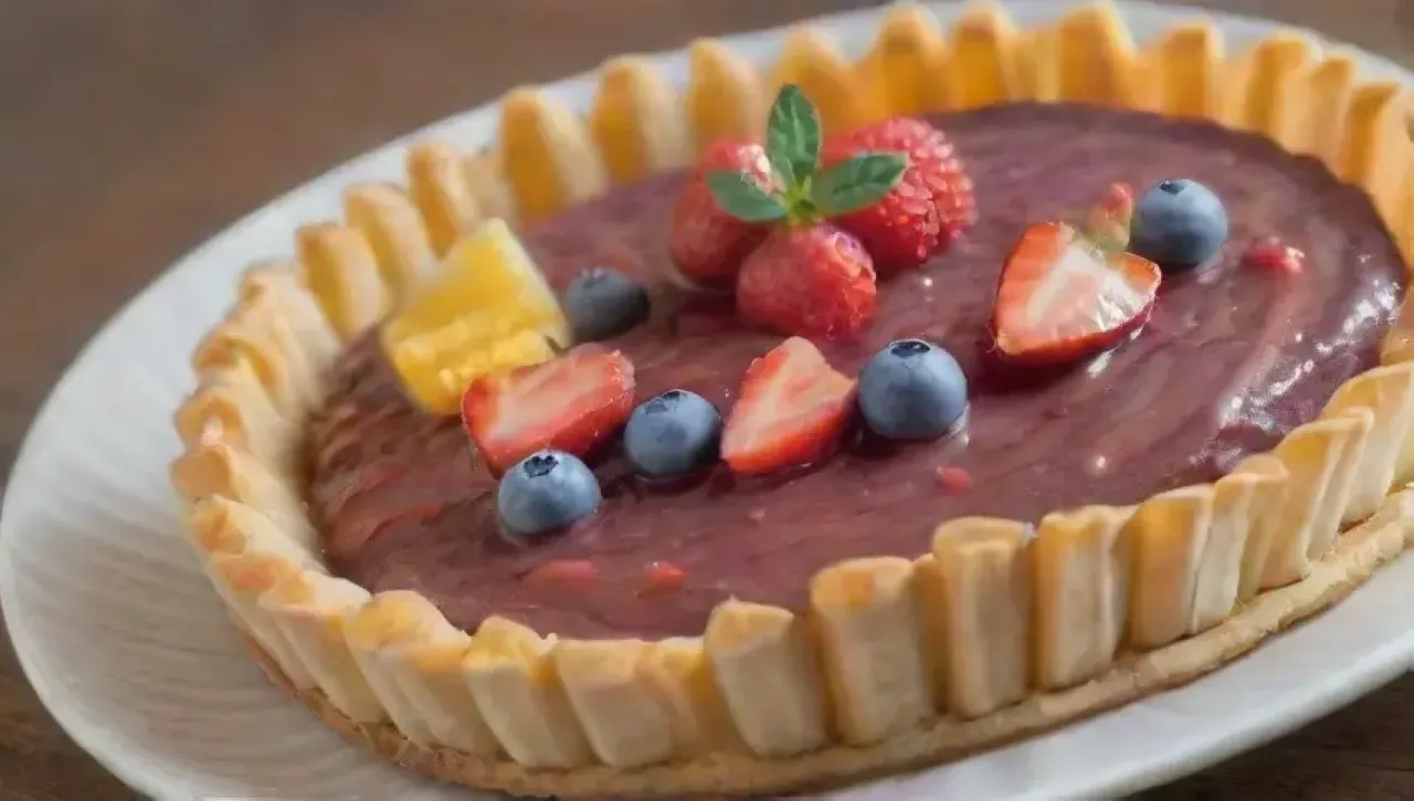 Tartaletas coloridas y deliciosas en una mesa rústica