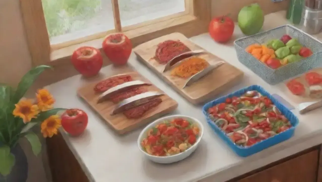 Una cocina vibrante y acogedora llena de utensilios y frescos ingredientes