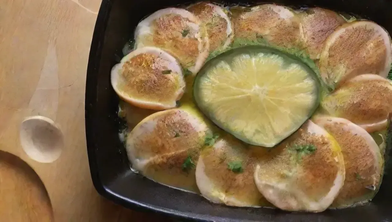 Una cocina acogedora llena de aromas y colores vibrantes, preparando un delicioso plato de pollo al limón