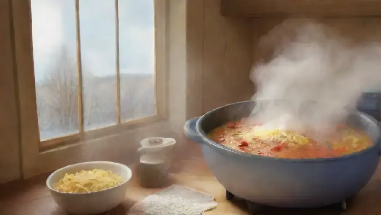 Una bulliciosa cocina familiar llena de ingredientes, risas y anticipación