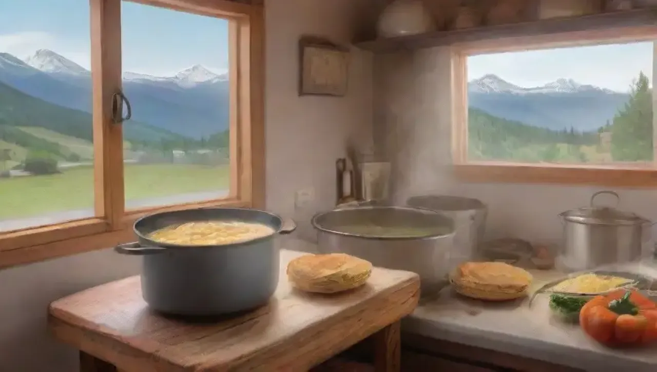 Una cocina rústica con ingredientes frescos y un ambiente acogedor