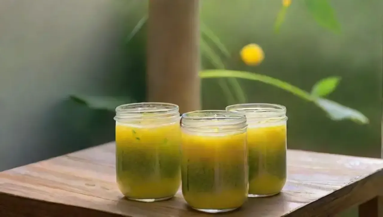 Un refrescante batido tropical de melón y limón en un frasco de vidrio