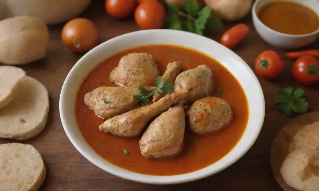 Ingredientes clave, especias vibrantes y pollo tierno en un caldo rico, símbolo de unión familiar y celebraciones
