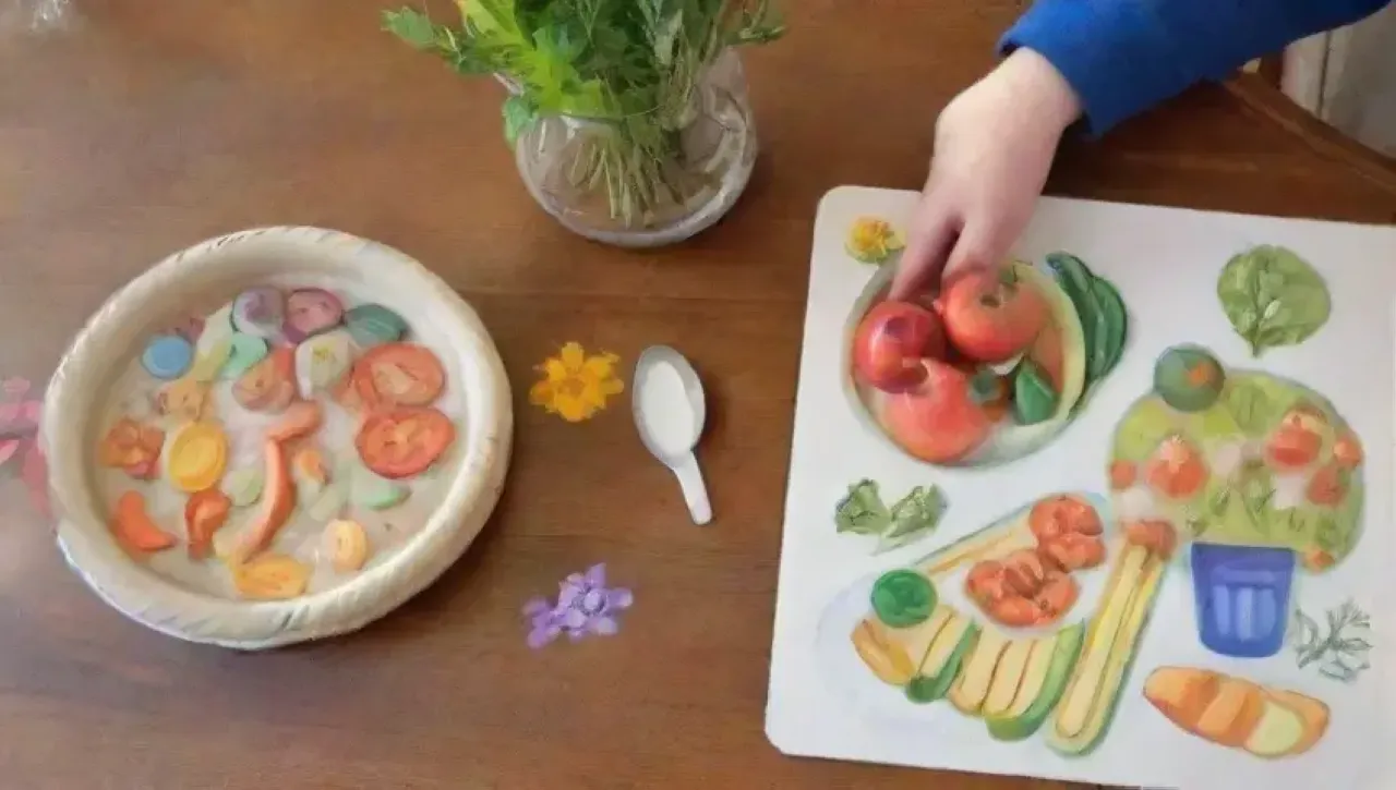 Una cocina soleada llena de frutas, verduras y risas familiares