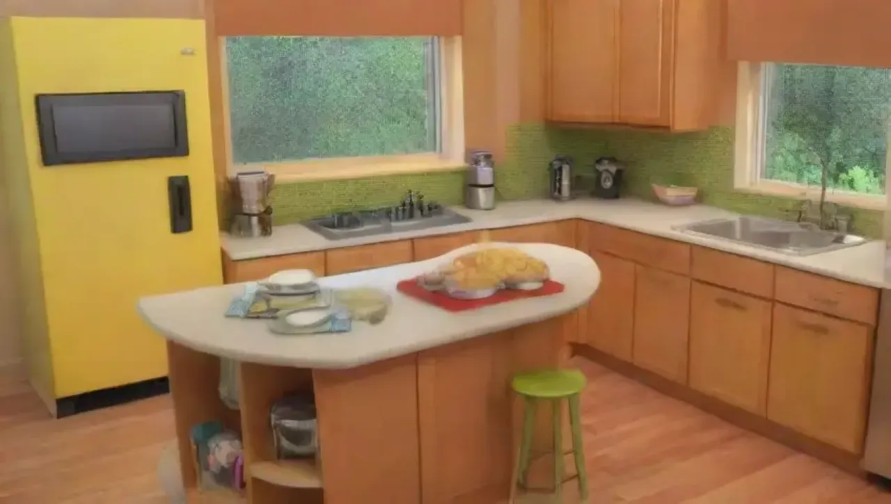 Una cocina moderna y colorida, organizada y acogedora