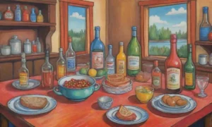 Escena vibrante de cocina rusa con platos tradicionales