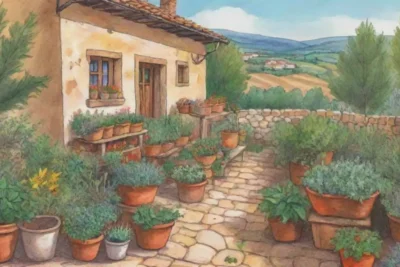Paisajes istrianos con hierbas aromáticas y cocina rústica