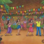Fiesta vibrante con comida exótica